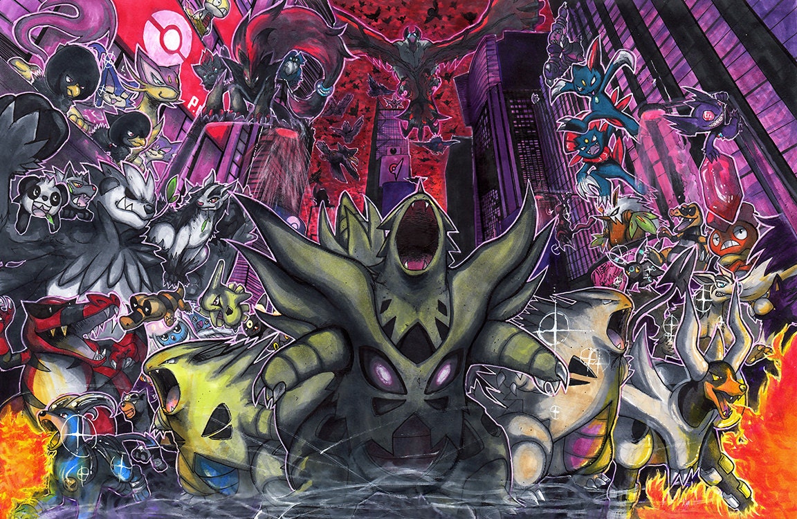 11x14 print of Yveltal and Mega Rayquaza