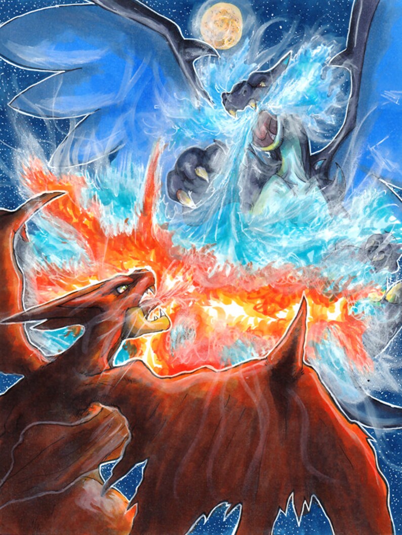 mega charizard battle print etsy
