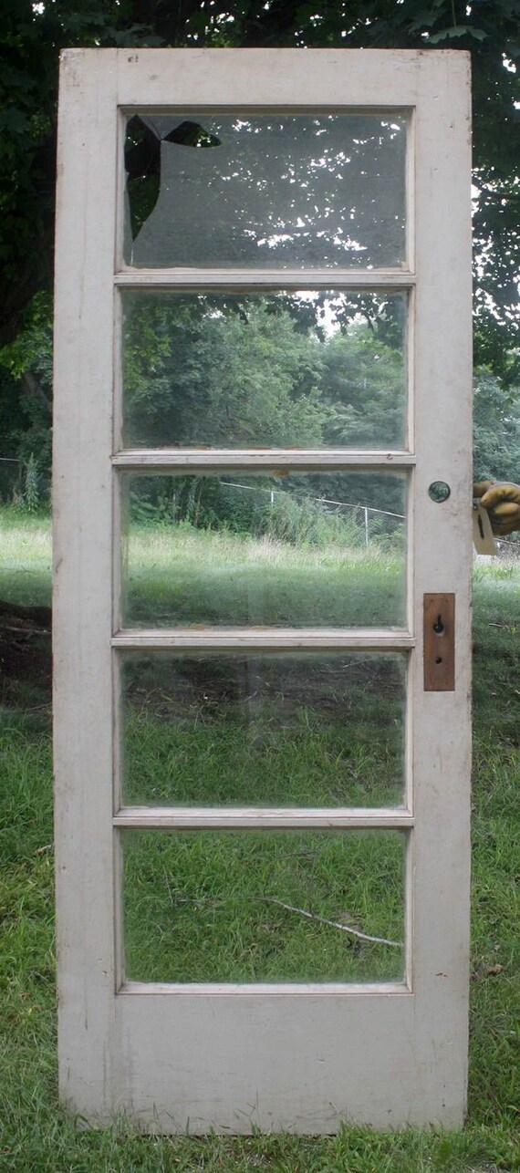 30 X80 X1 75 Antique Vintage Exterior Entry Wood Wooden Door 5 Window Glass Pane