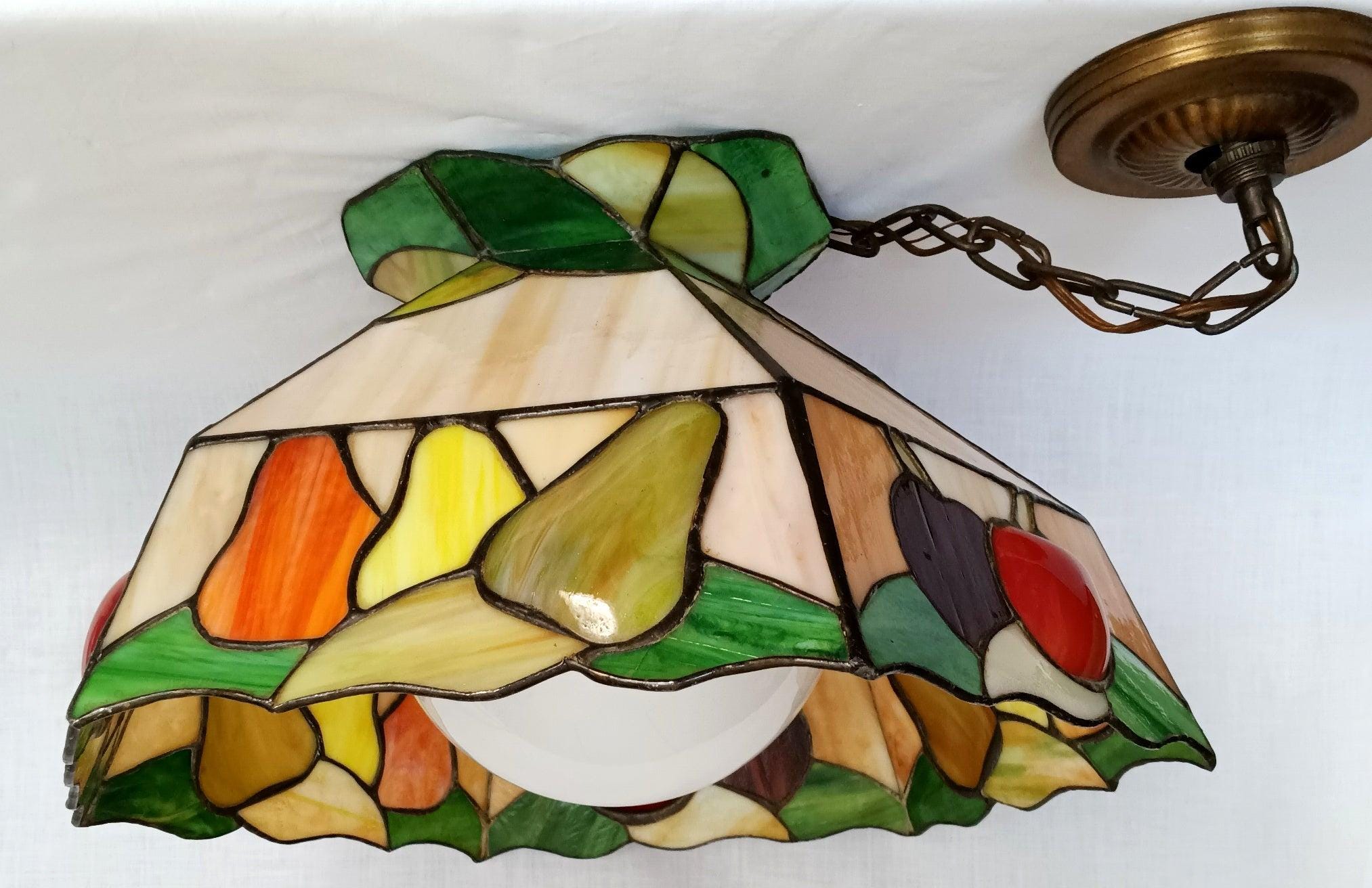 Stained Glass Fruit Hanging Lamp Vintage - Etsy