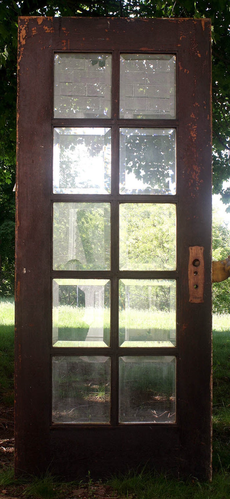 34 X80 Antique Vintage Oak Wood Exterior Entry French Door 10 Window Glass Lite