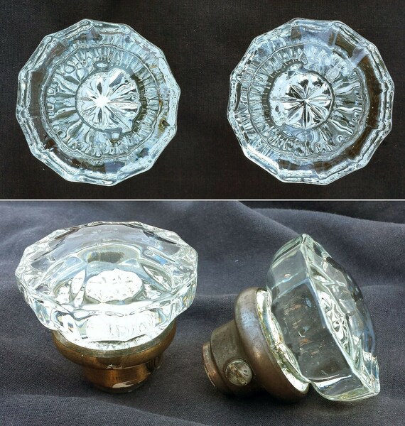 Vintage Antique Art Deco Door Lockset Passage Set Pair Glass Knob Plate Lock