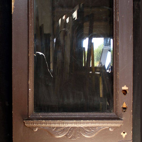 36"x88" Antique Vintage Victorian Exterior Entry Wood Door Beveled Glass Window
