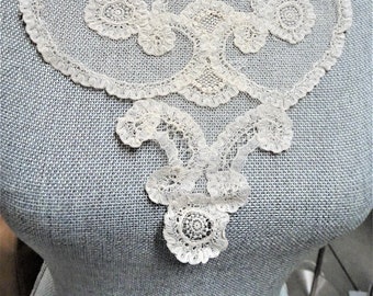 BELLE applique ancienne en dentelle PRINCESS, victorienne, édouardienne, grande applique, dentelle blanc crème, robe de mariée en dentelle résille, dentelle de collection