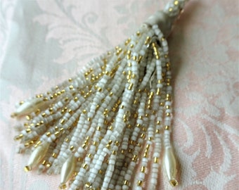 FABULOUS Antique Glass Beaded Tassel Trim, Dress Trim,Purse Beads, Fine Crafts, Heirloom Sewing,Boudoir Decor,Art Deco,Antique Glass Beads