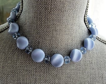 BEAUTIFUL Vintage West Germany Glass n Crystal Necklace,Baby Blue Glass Necklace,Faceted Blue Crystal Beads,Captivating Bridal Necklace