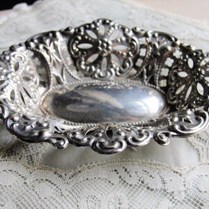 GORGEOUS Antique English Sterling Silver Ornate Dish,Lace Like Open Work,English Sterling Hallmarks, Fancy Floral Pattern,Collectible Silver image 5