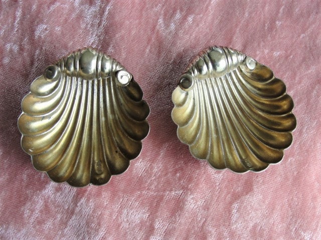 Shell Cellars GORGEOUS Antique English Hall Marked Sterling Silver Salt Cellars ...