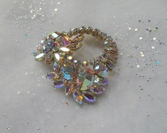 SPECTACULAR Large Art Glass Vintage Brooch, AB Rhinestones Pin,Mixture of Sparkling Cut Stones,Vintage Statement Brooch,Collectible Jewelry