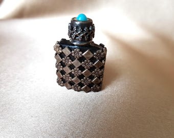 ART DECO French Small Perfume Bottle,Glass and Metal Miniature Perfume Bottle,Enamel and Filigree,Vanity Display,Collectible Perfume Bottles