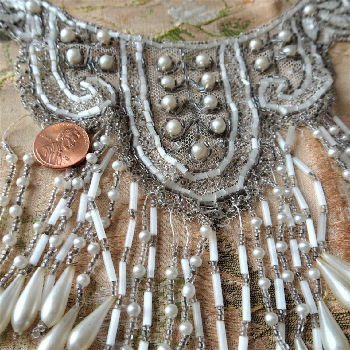 1920s GORGEOUS French Vintage ART DECO Glittering Beaded Applique Bib ...