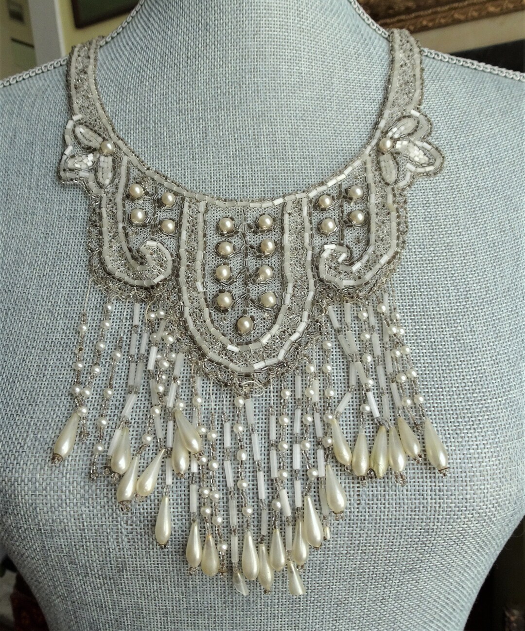1920s GORGEOUS French Vintage ART DECO Glittering Beaded Applique Bib ...