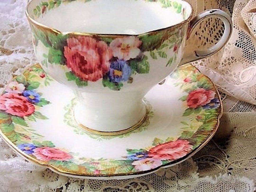 BEAUTIFUL Antique Tea Cup and Saucer TAPESTRY ROSE Paragon English Bone