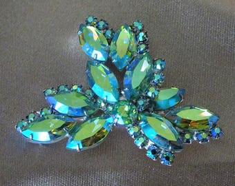 GORGEOUS Vintage Jay Kel Original Sparkling Blue AB Brooch,  Flashing Colors, Faceted Austrian Crystal Stones, Collectible Vintage Jewelry
