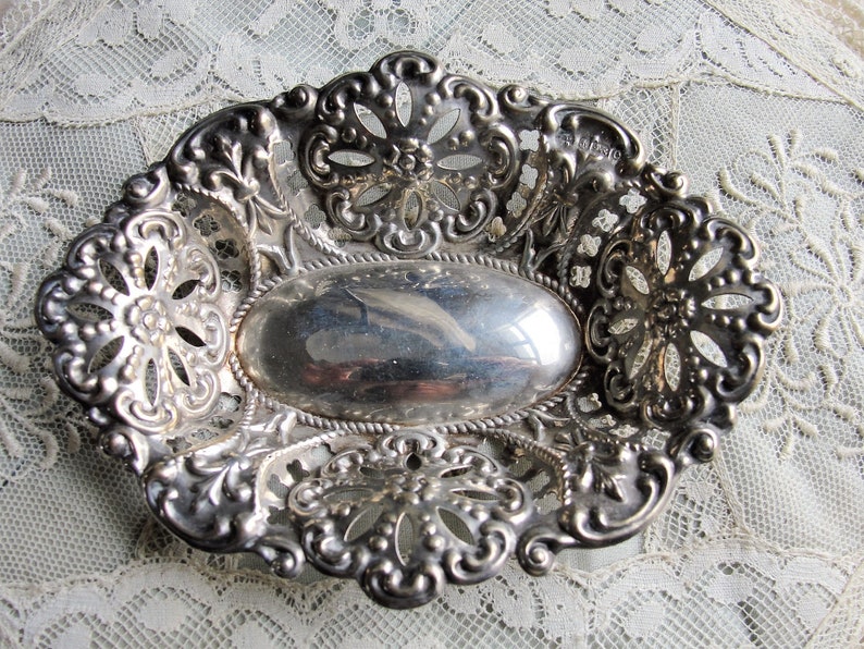 GORGEOUS Antique English Sterling Silver Ornate Dish,Lace Like Open Work,English Sterling Hallmarks, Fancy Floral Pattern,Collectible Silver image 6