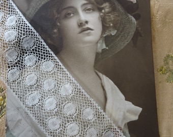ADORÁVEL renda francesa antiga, guarnição de renda de algodão, padrão intrincado delicado, bonecas, vestidos de batismo, renda de noiva, costura de herança, renda colecionável