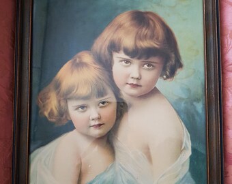 BEAUTIFUL 1920s Framed Print by Beatrice Tonnesen, Sweet Children Print, Lovely Original Wooden Frame, Decorative Vintage Prints,Wall Decor