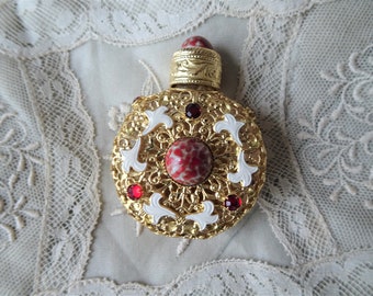 ART DECO Vintage Small Perfume Bottle,Deco Glass Miniature Perfume Bottle,Enamel and Filigree,Vanity Display,Collectible Perfume Bottles