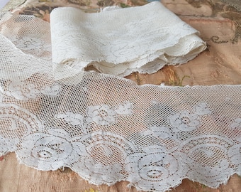 BEAUTIFUL Antique FRENCH Lace Trim,Edwardian Lace Flounce,,Heirloom Sewing, Collars and Cuffs Lace Fine Netted Wide Lace,Antique Textiles