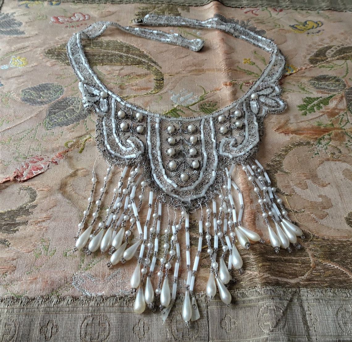 1920s GORGEOUS French Vintage ART DECO Glittering Beaded Applique Bib ...