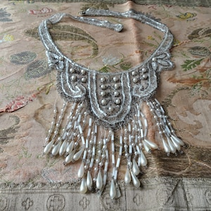 1920s GORGEOUS French Vintage ART DECO Glittering Beaded Applique Bib Collar,Evening Wear,Flapper Dress,Vintage Clothing,Collectible Collars
