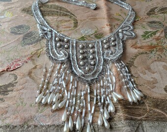 1920s GORGEOUS French Vintage ART DECO Glittering Beaded Applique Bib Collar,Evening Wear,Flapper Dress,Vintage Clothing,Collectible Collars