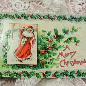Lindo cartão postal de saudação de natal antigo completo papai noel saint nick em relevo hollyberry decorativo decoração de férias cartão de férias vintage