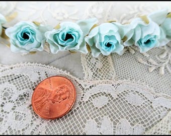 Millinery Flowers, Baby Blue Small Roses Spray, For Hats, Dolls, Teddy Bears, Display,Vintage Fabric Flowers, Collectible Millinery Supplies