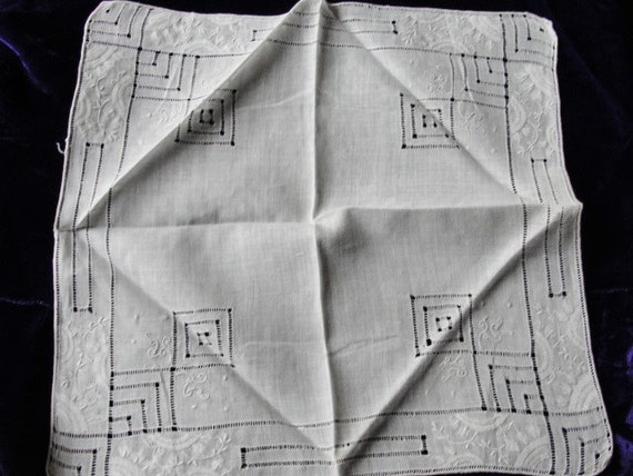 VINTAGE Wedding Handkerchief Art Deco Drawn Threa… - image 3