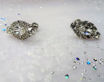 SPARKLING Signed Vintage 50s Earrings,GLITTERING Clear Brilliant Screw On Earrings,Jay Flex Sterling,Collectible Jewelry,Mid Century Jewelry