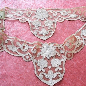 GORGEOUS 20s Antique French Netted Lace Cotton Appliques Circular Flounce Art Deco Roses Flowers Flapper Era Downton Abbey