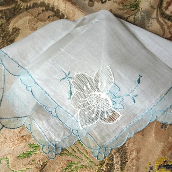LOVELY Vintage Wedding Hanky, Art Deco Handkerchie