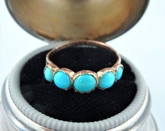 BEAUTIFUL Romantic Georgian Ring,English Turquoise Stones, Lovely Rose Gold, Collectible Antique Rings