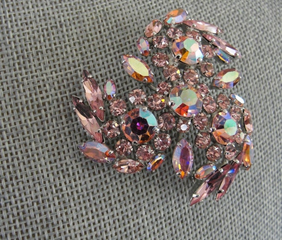 Vintage SHERMAN Signed Glittering PINK AB Rhinestones Brooch,Prong - Ruby  Lane