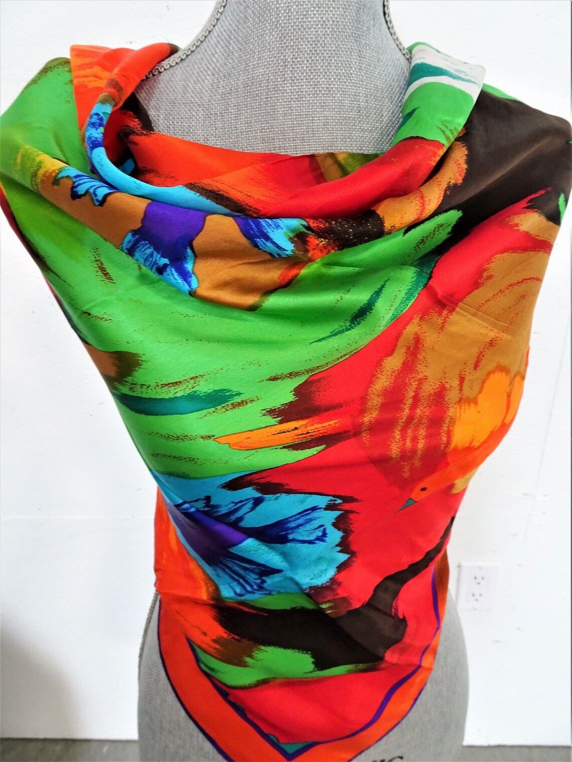 VINTAGE Luxury Designer Silk Scarfperry Ellis Colorful Etsy