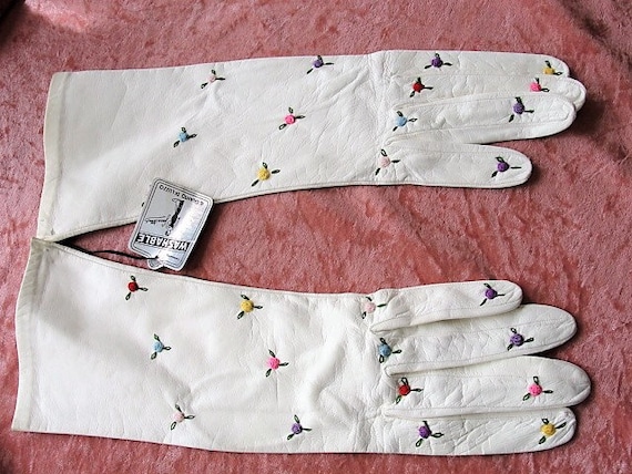 VINTAGE Italian White Kid Leather Formal Gloves, R