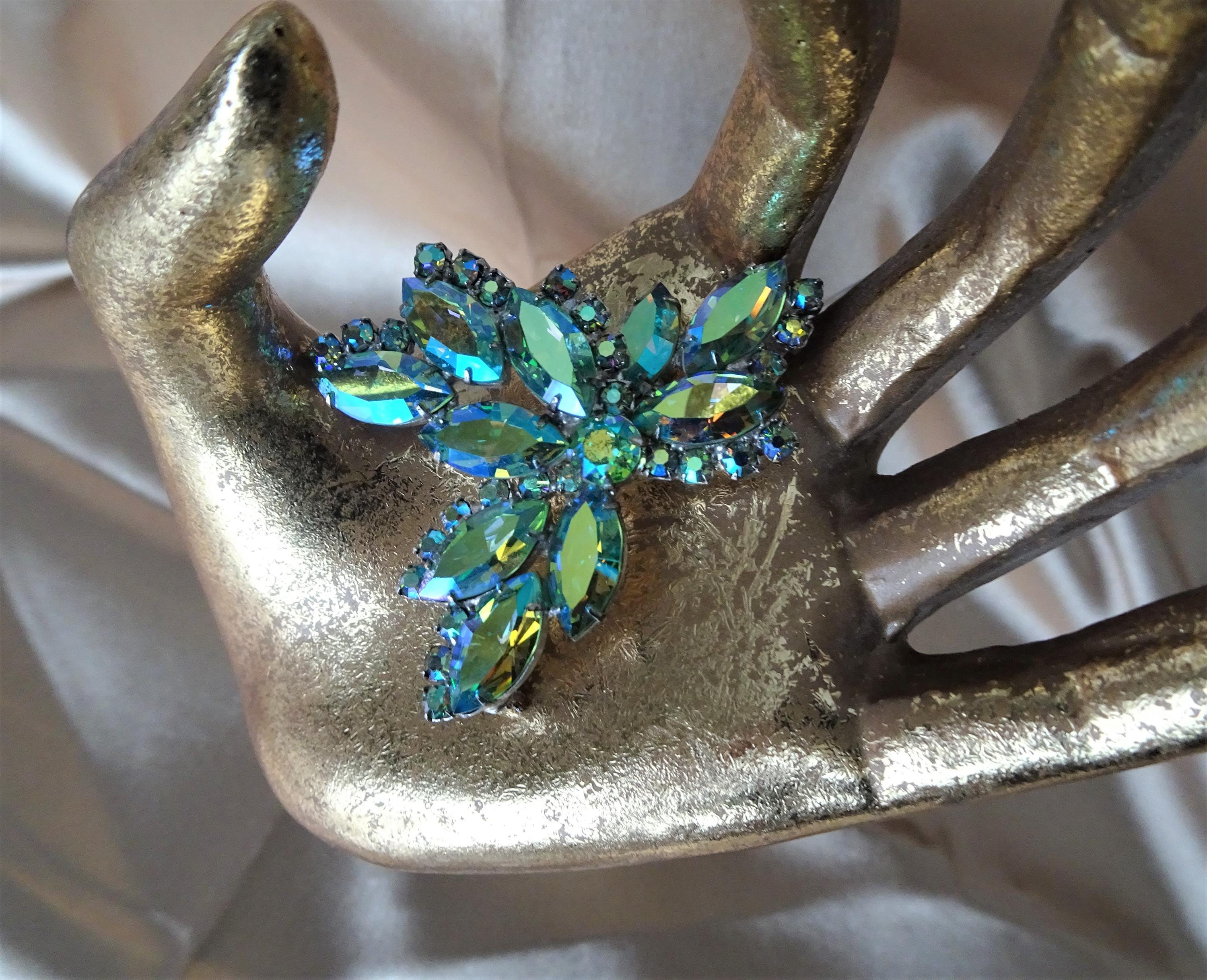 【TSJB】イギリス製 ヴィンテージ イエロー ブルー ブローチ GORGEOUS Vintage Jay Kel Original Sparkling Blue AB Brooch