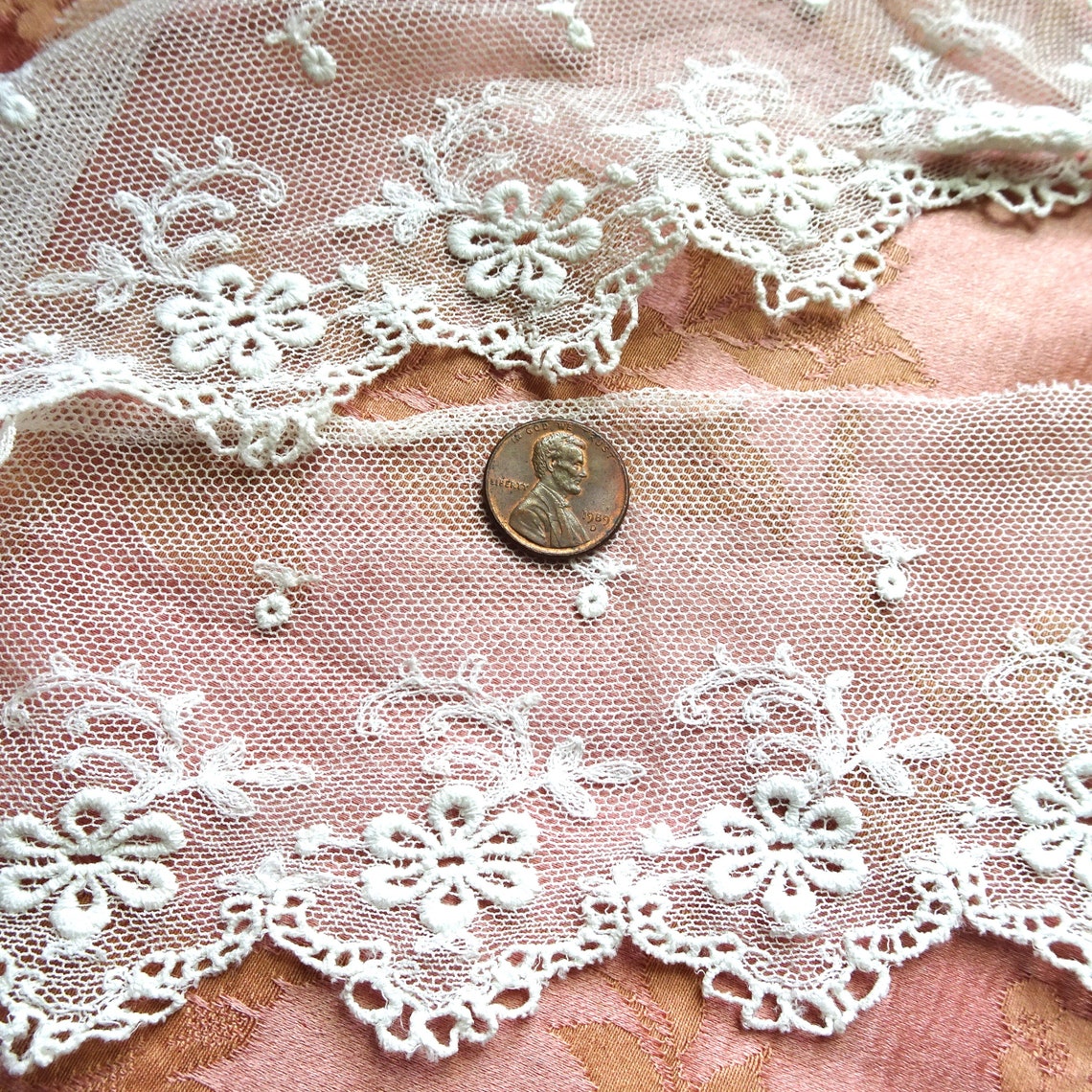 ANTIQUE French Netted Lace Trim, Intricate Pattern,bridal Dress,dolls ...