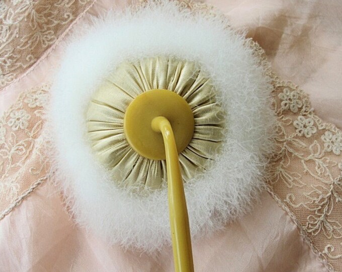 RARE Vintage 20s Deco Long Handled Powder Puff Wand Swans Down Silk