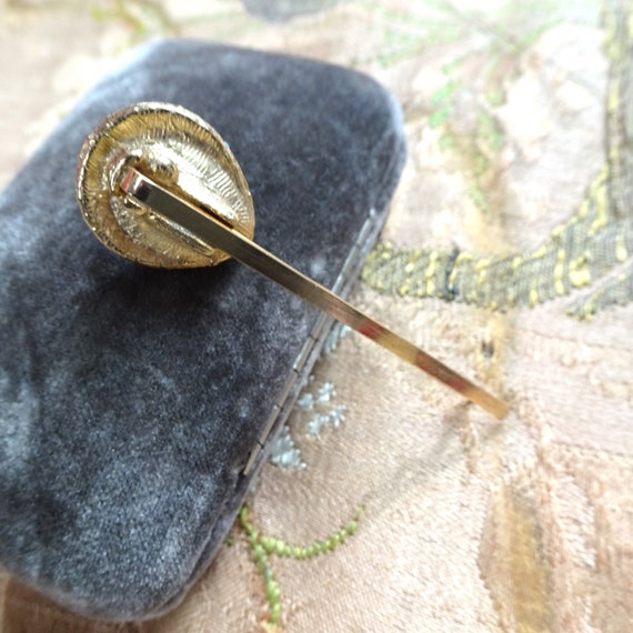 LOVELY Vintage Bobby Pin ,Gold Metal with Faux Tu… - image 2