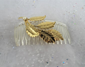 BEAUTIFUL Vintage Hair Comb Lovely Gold Metal and Pearl,Evening Hair Comb, Bridal Wedding Hair Decoration,Decorative Hair Accessory