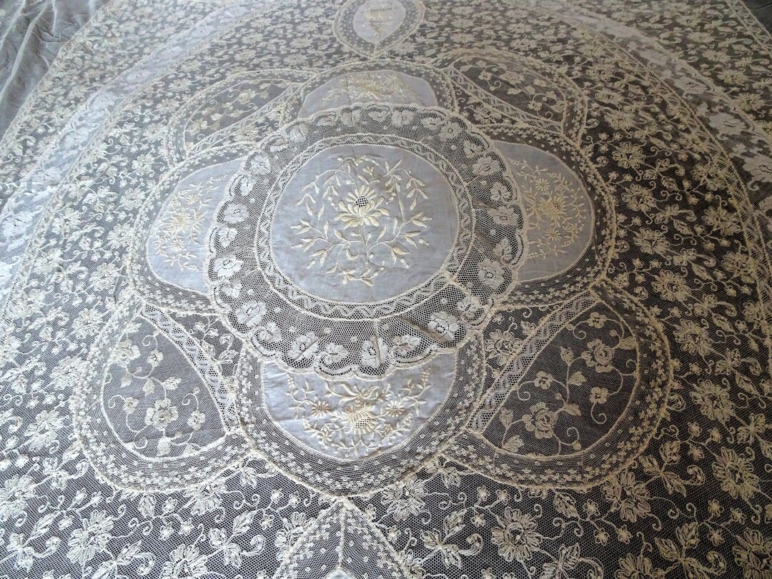 French Normandy Lace Bedspread,1920s Lace Panel,beautiful