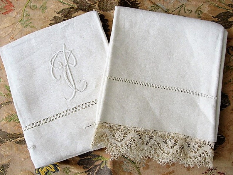 Antique French Natural Linen Pillowcase,bobbin Lace Trim,fine