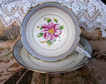 LOVELY Coalport English Bone China Teacup and Saucer, Pink and Grey Tomorrow Pattern Vintage Cup and Saucer,Collectible Teacups,Tea Parties