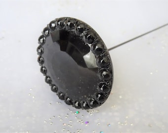 BELLISSIMO spillone antico, spillone francese in giaietto, spillone in vetro nero sfaccettato, spillone edoardiano, spillone vittoriano, spilloni vintage da collezione