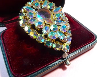 GORGEOUS Vintage Sherman Signed Large Brooch, Amazing Design,Multi Layer,Rare Pin,Sparkling AB Swarovski Glass Stones,Collectible MC Jewelry
