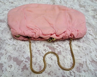 BEAUTIFUL 1950s Pink Chiffon Purse,Pleated Chiffon Evening Bag,HL HandBag,Collectible Clutch Purse,Vintage Purses