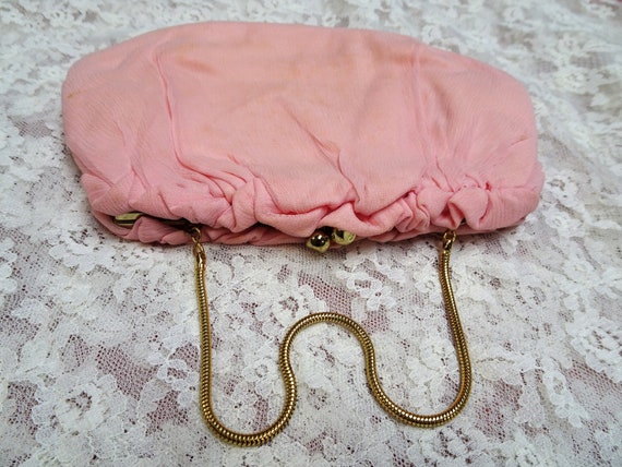 BEAUTIFUL 1950s Pink Chiffon Purse,Pleated Chiffo… - image 1