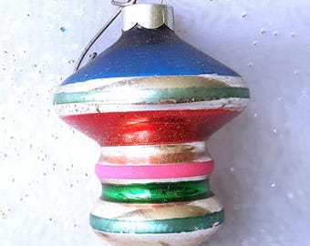 Antique Hand Blown Silver Mercury Glass Christmas Tree Ornament,Hand Painted Lantern Shape,Collectible Vintage Xmas Holiday Tree Decorations