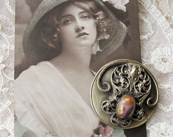 Antique Art NOUVEAU Victorian HUGE 2 Inch Fancy Button,Detailed FILIGREE and Art Glass Stone,Rare Jewel Button, Vintage Collectible Buttons
